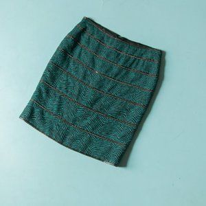 Carlisle Dark Turquoise Chain Detail 100% Wool Knit Pencil Skirt Sz US 10